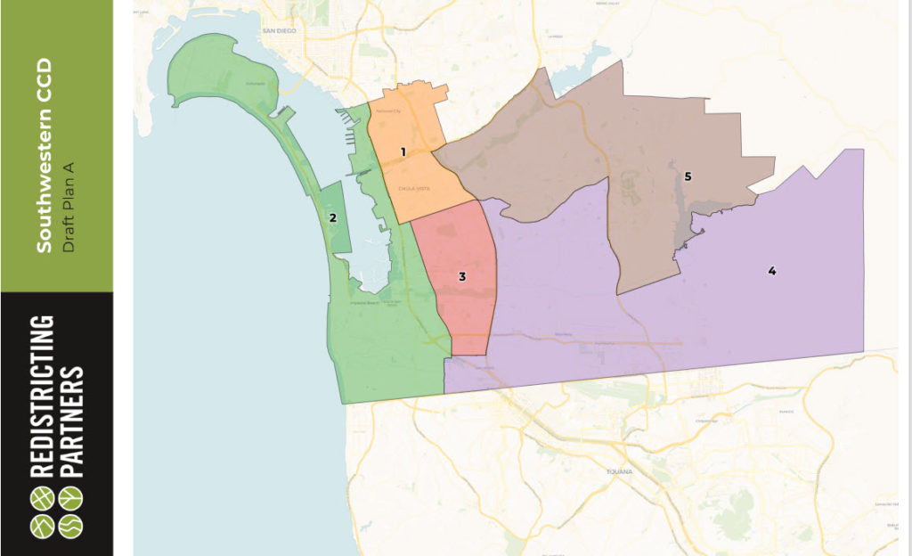 graphic of draft map a for Governing Board district elections